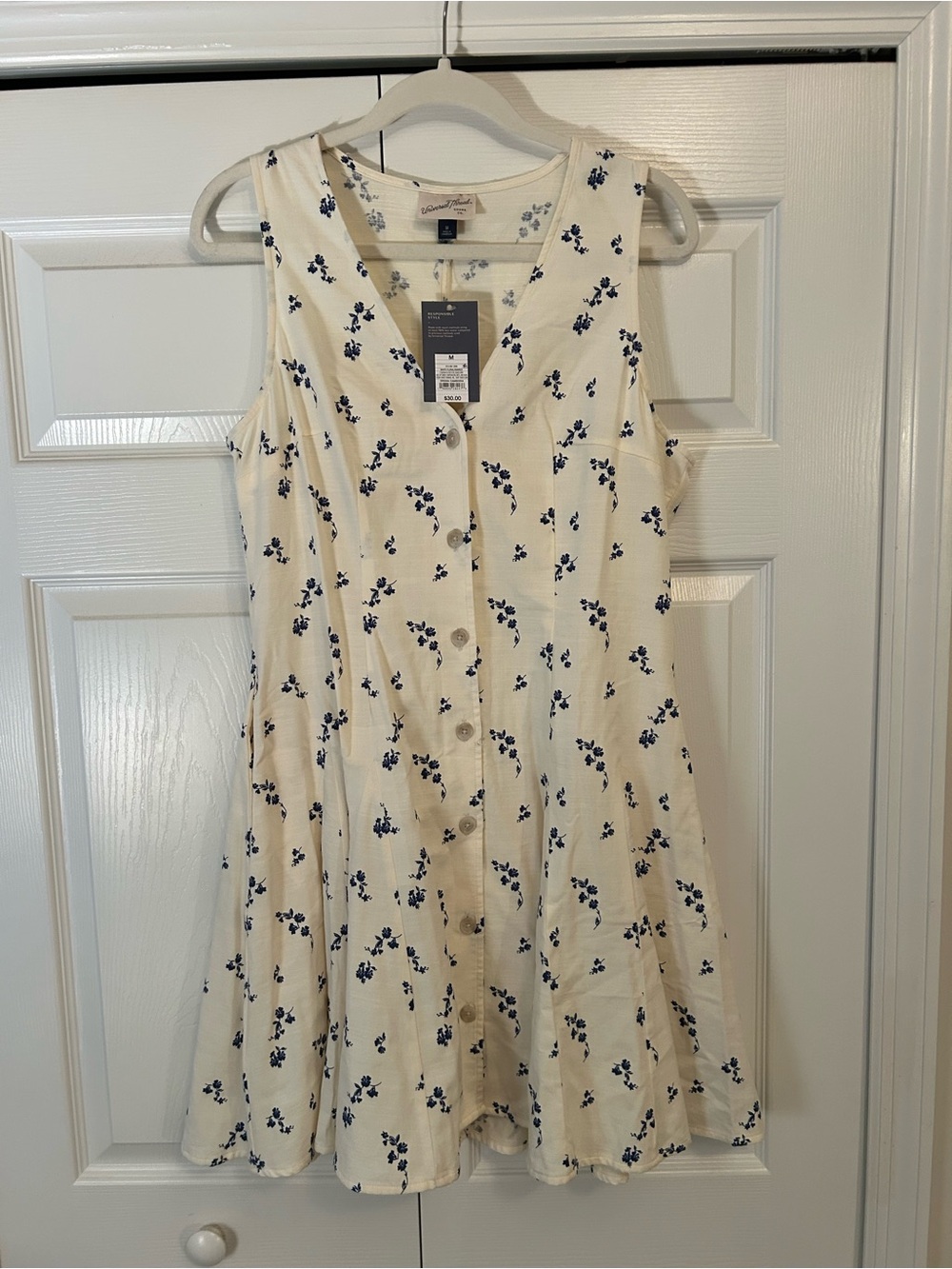 Universal Thread Cream Midi Dress with Navy Floral Print